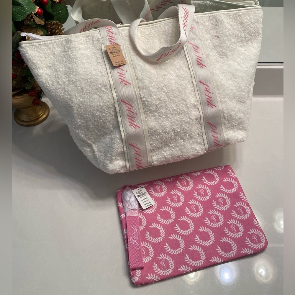 Pink Victoria secret tote and makeup bag